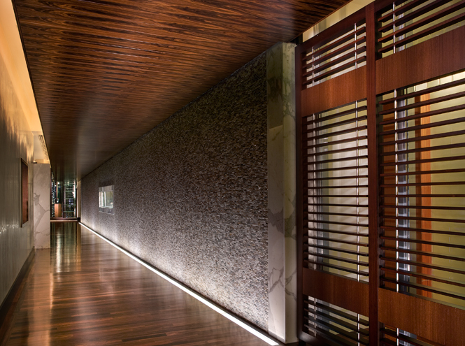 Santos Rosewood ceiling along a stone corridor