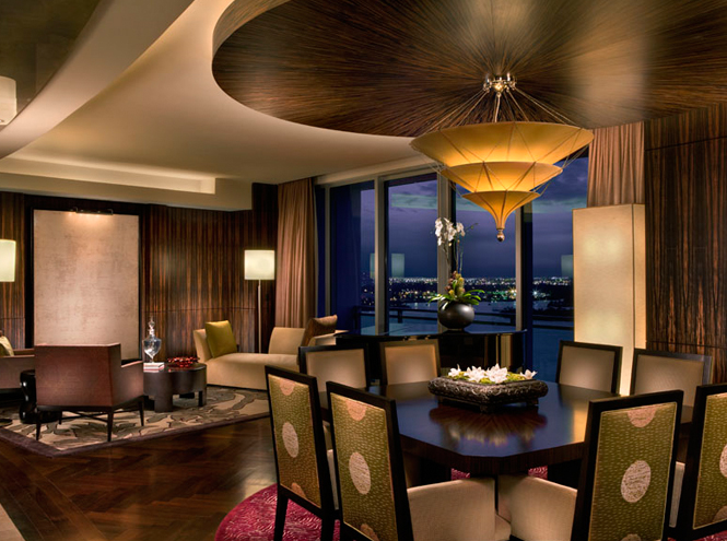 Macassar Ebony wall panels and radial ceiling feature
