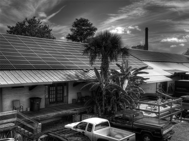Solar panels on the roof of the Akira facility