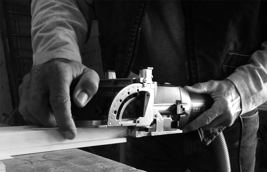 Woodworker making a precision cut
