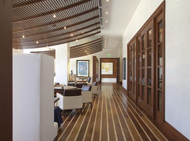 Khaya ceiling feature and sliding doors