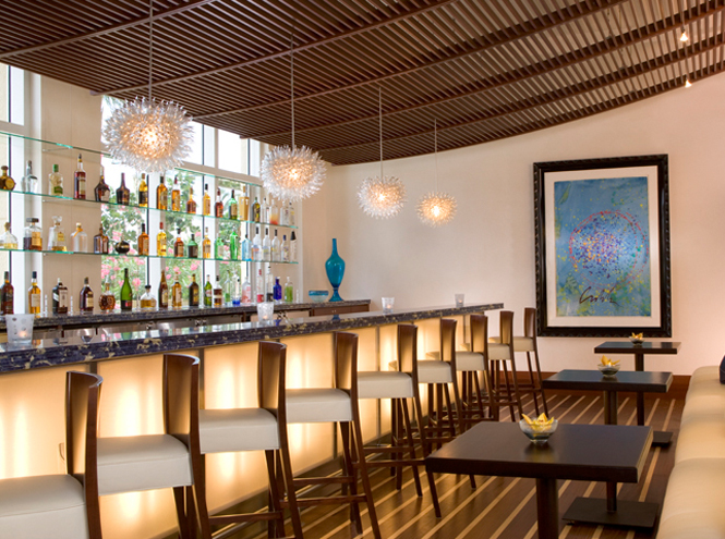 Khaya ceiling feature above a hotel bar