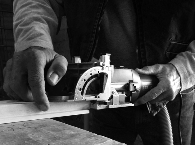 Woodworker making a precise cut