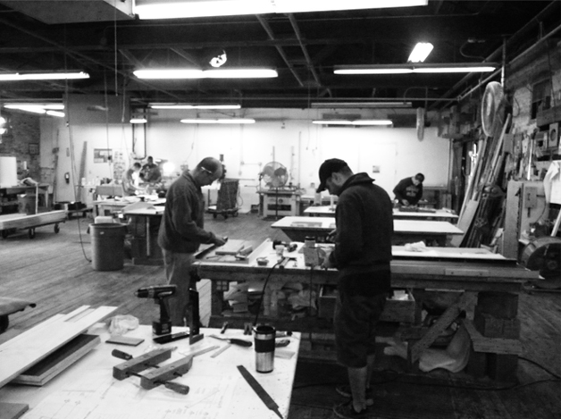 Woodworker fabricating a custom component
